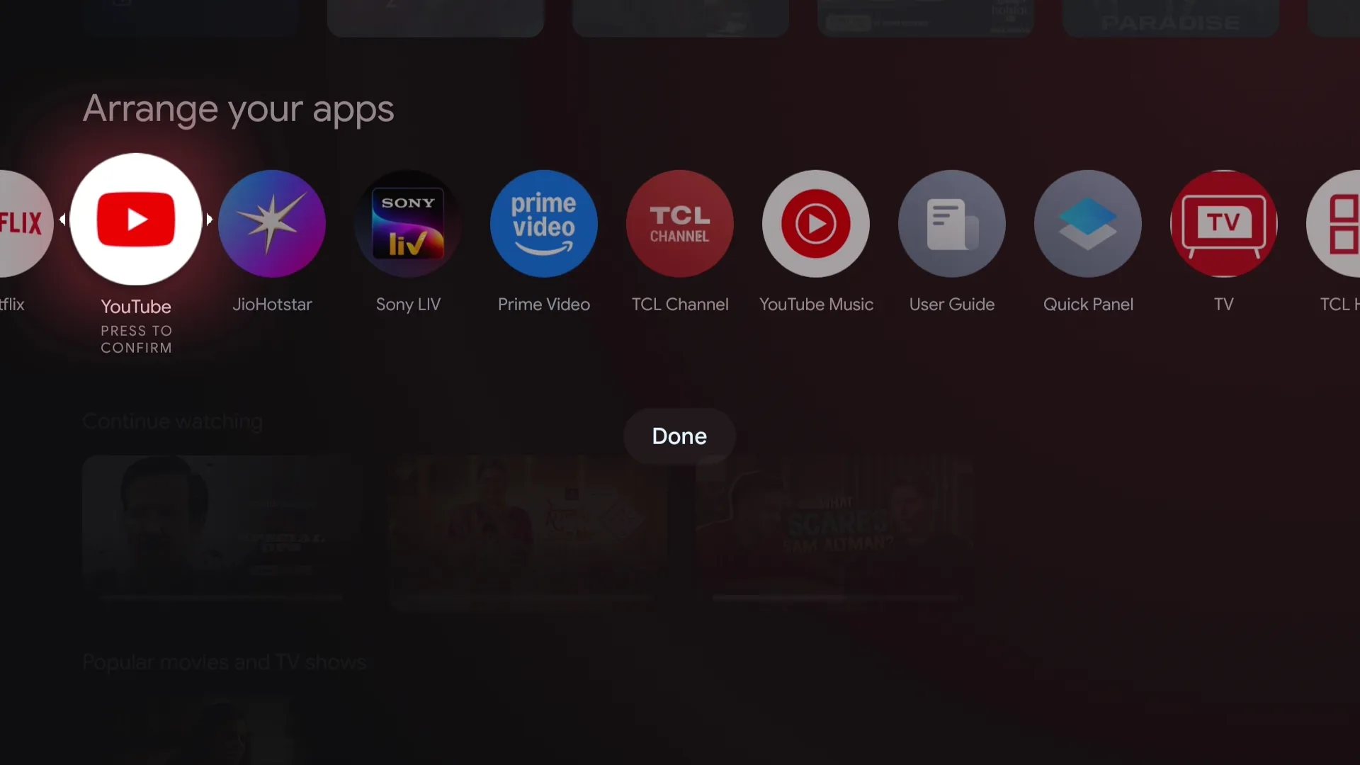 Opzione Sposta app su Google TV