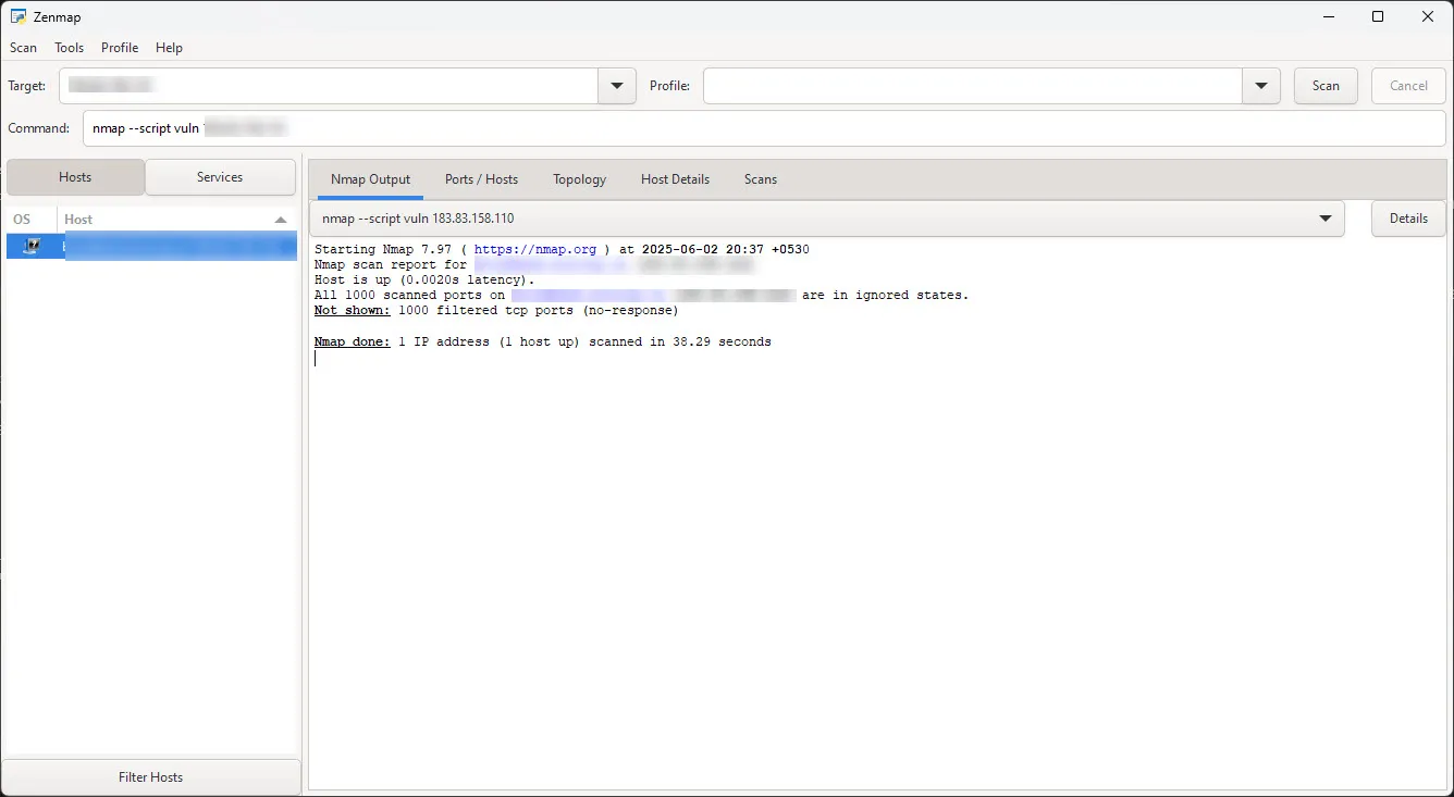 Risultati della scansione di rete utilizzando Nmap