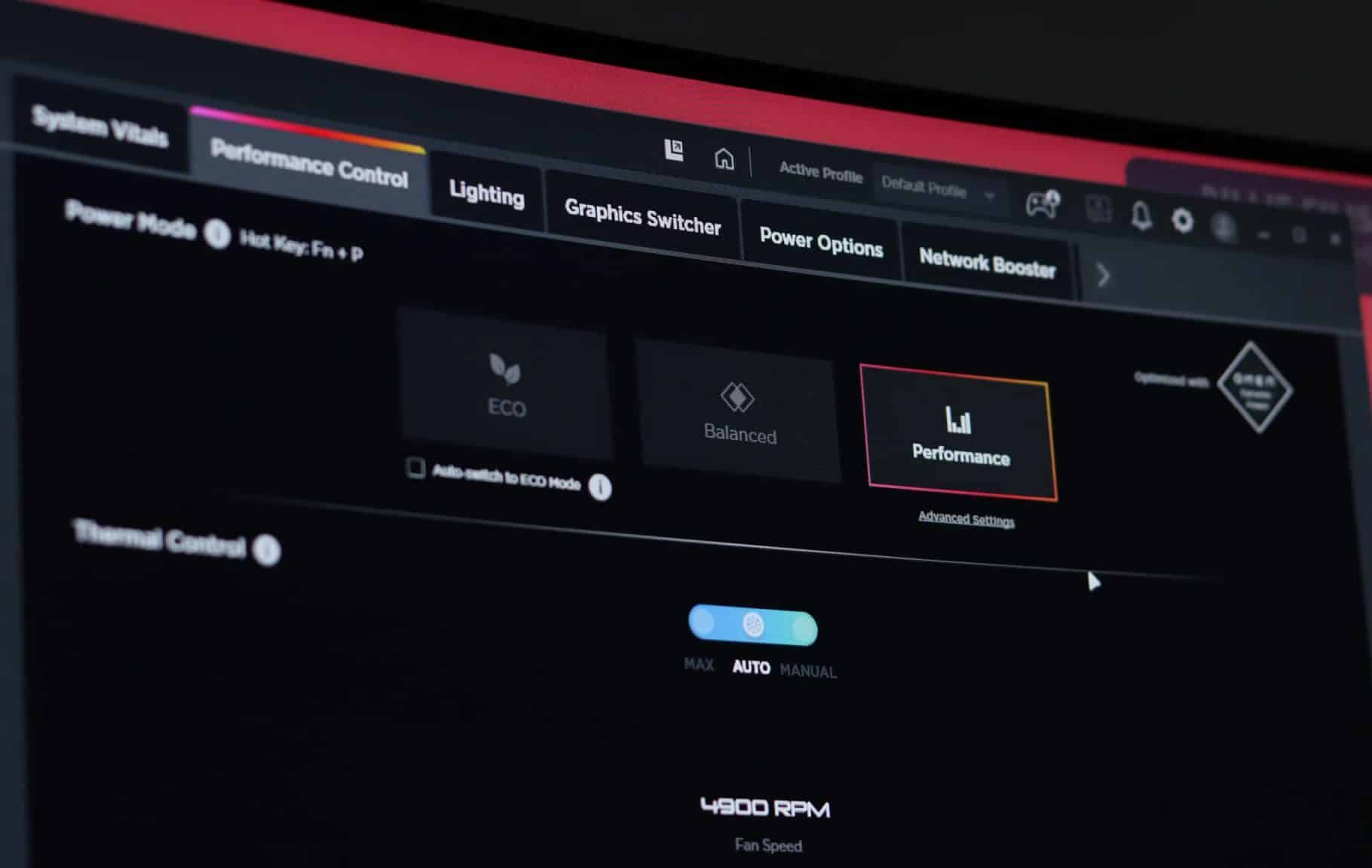 Opções de energia do Omen Gaming Hub