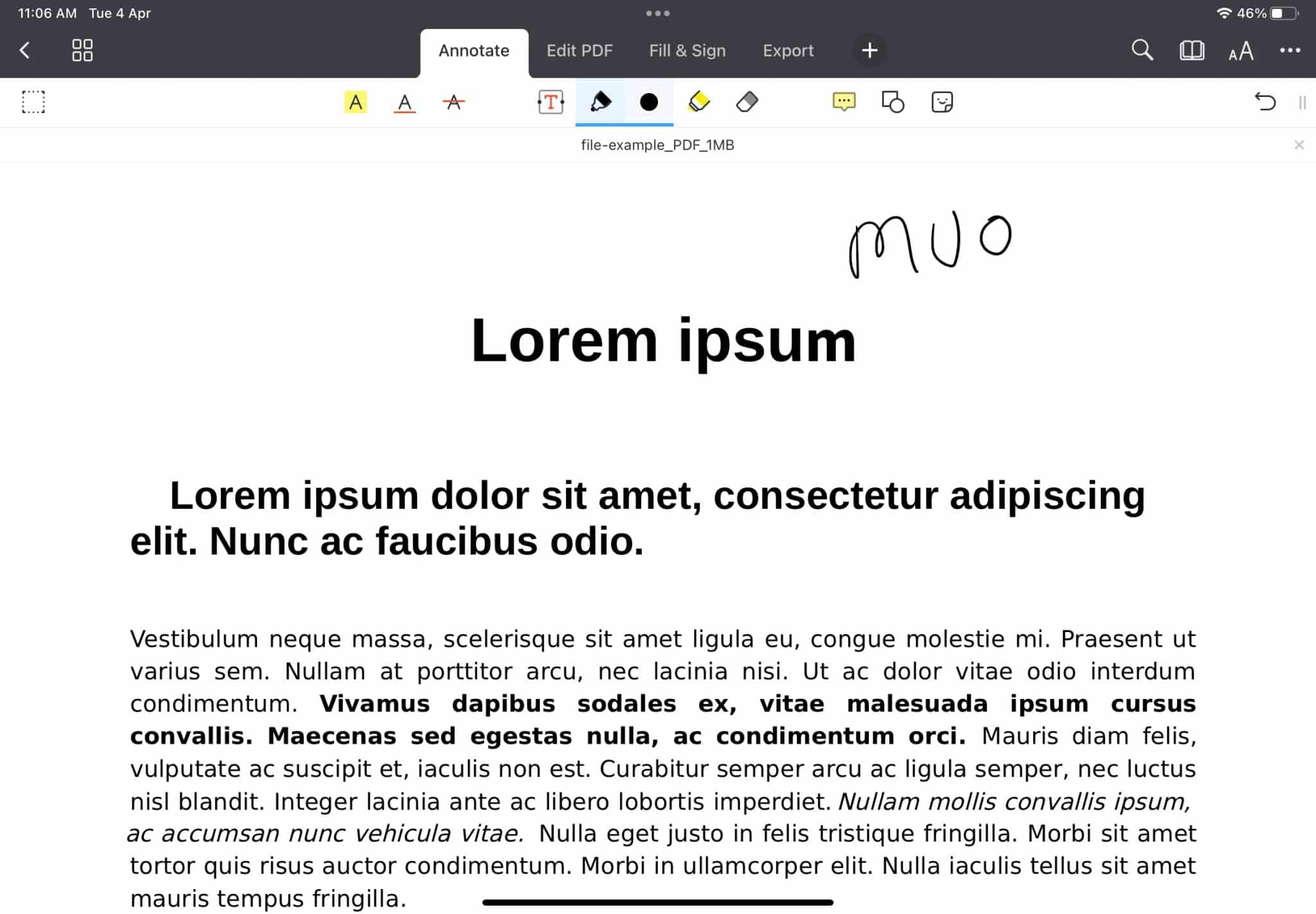 Strumenti di commento nell'app PDF Expert su iPad