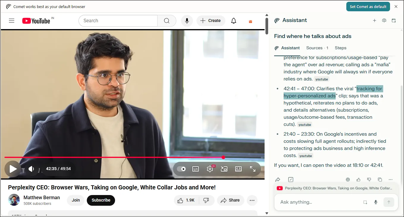 Perplexity 執行長 Srinivas 在 YouTube 上接受 Matthew Berman 採訪