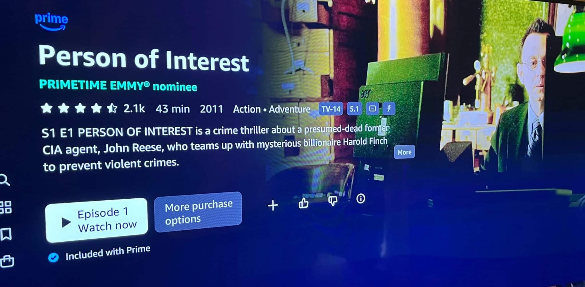 شاشة رئيسية لمسلسل Person of Interest على Amazon Prime