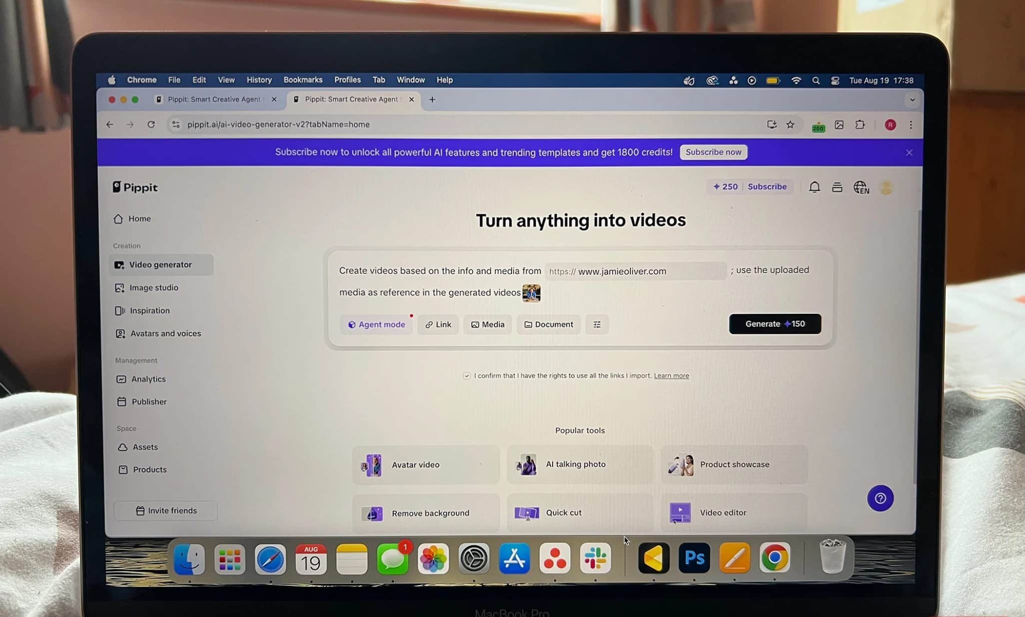 Pippit AI Wideo Tekstowy Monit z Linkami i Mediami