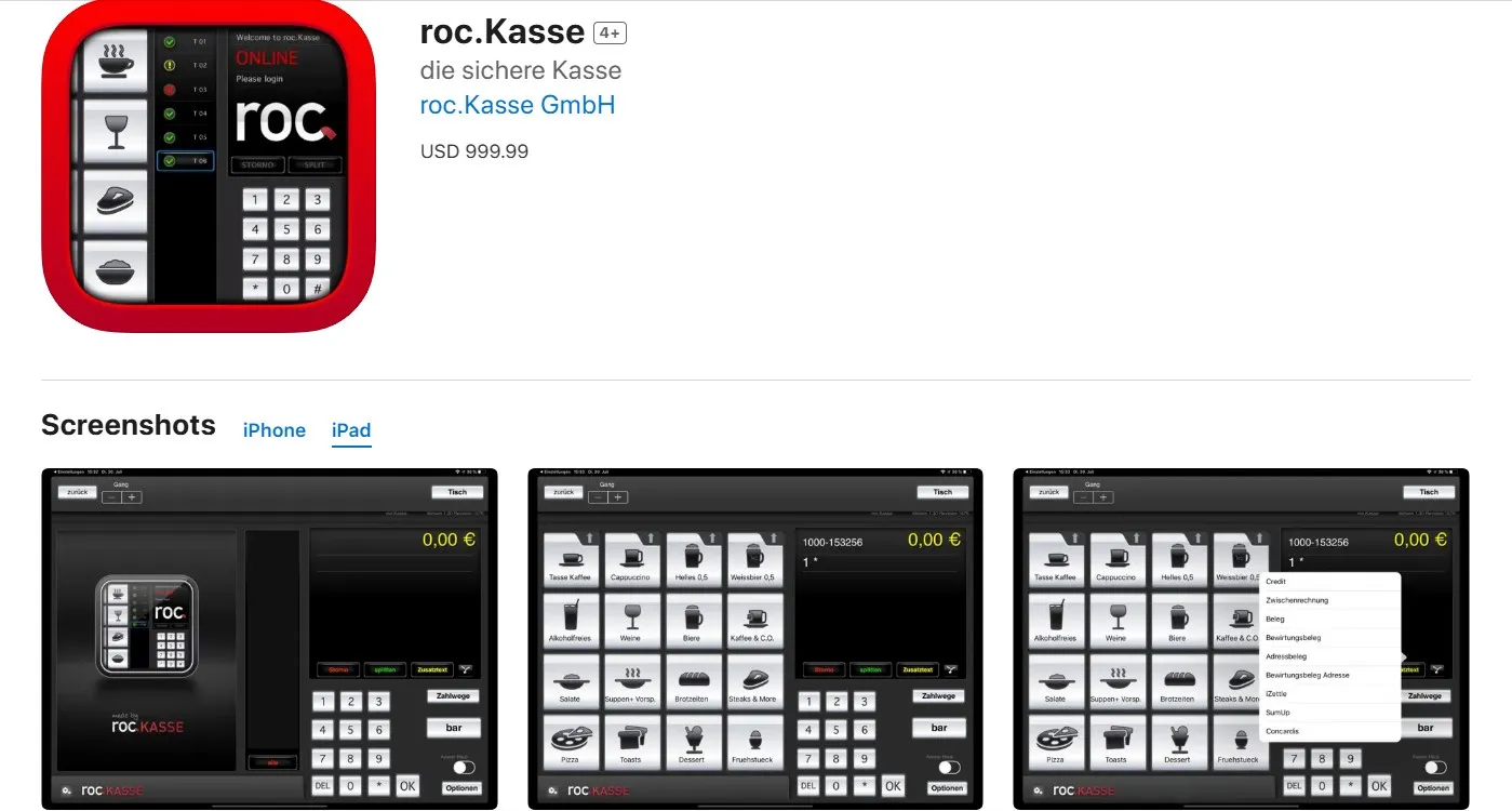 roc.Kasse sull'App Store.