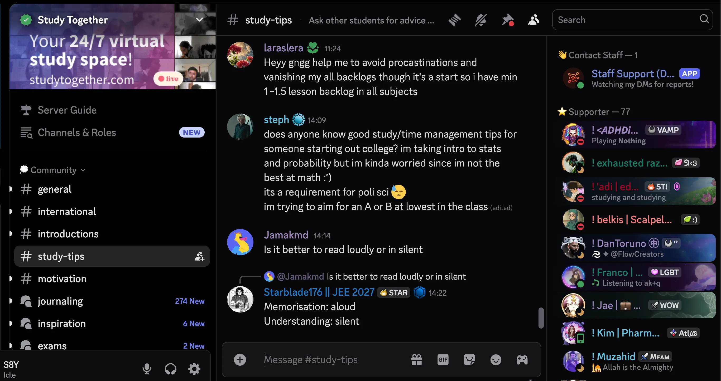 Aperto il server Discord Study Together con persone che parlano di suggerimenti per lo studio