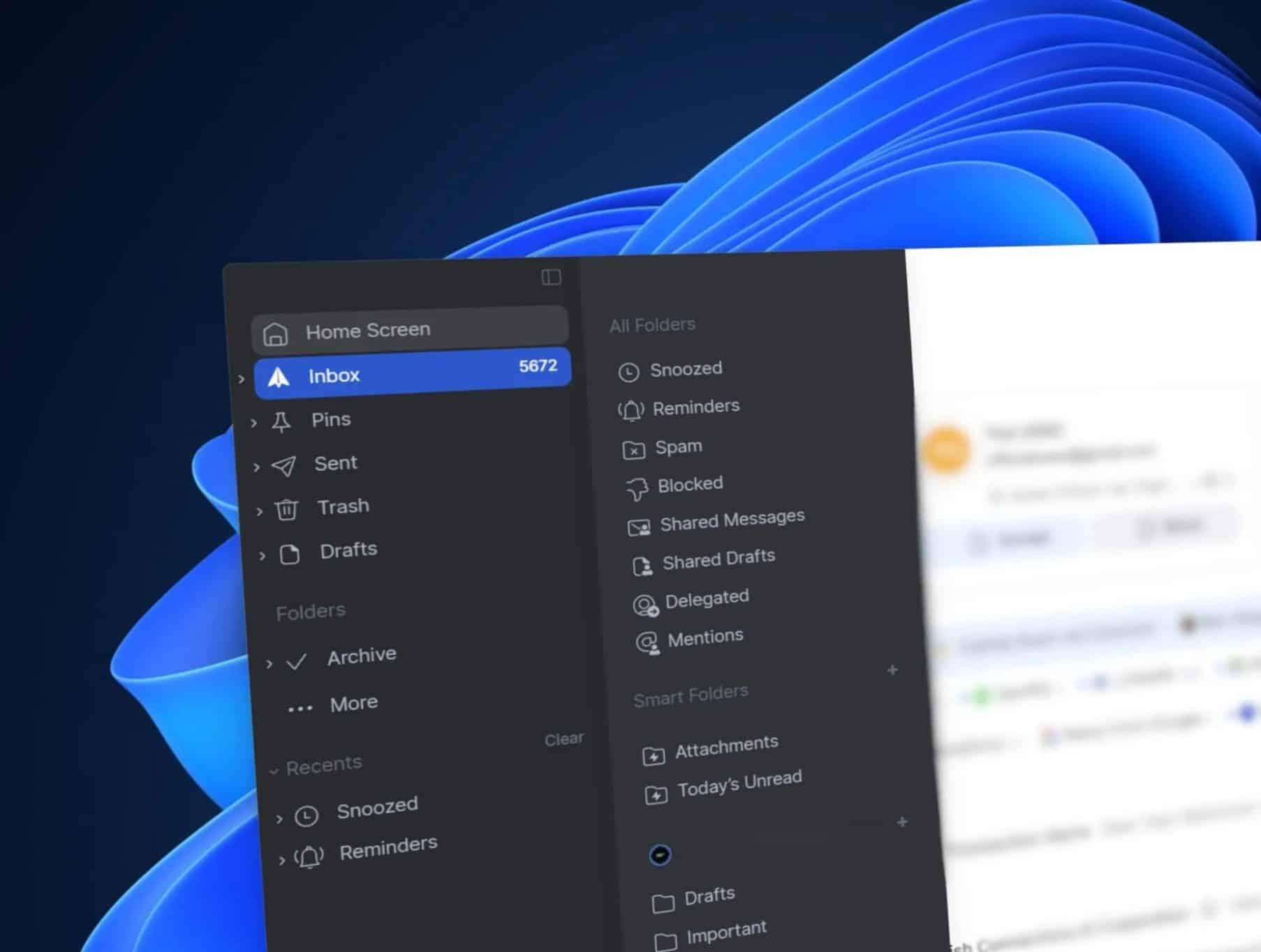 Applicazione Spark Mail su Windows 11.