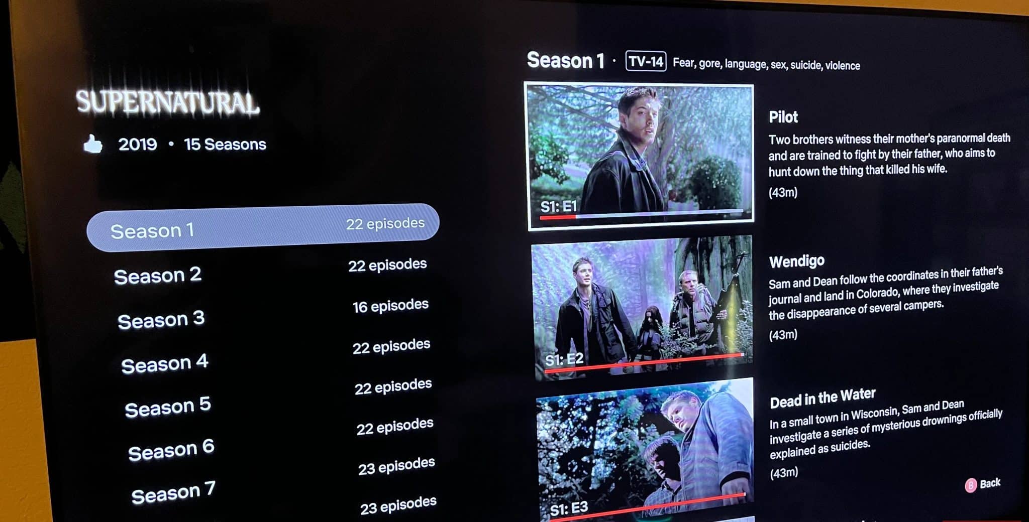 Immagine della lista delle stagioni di Supernatural su Netflix