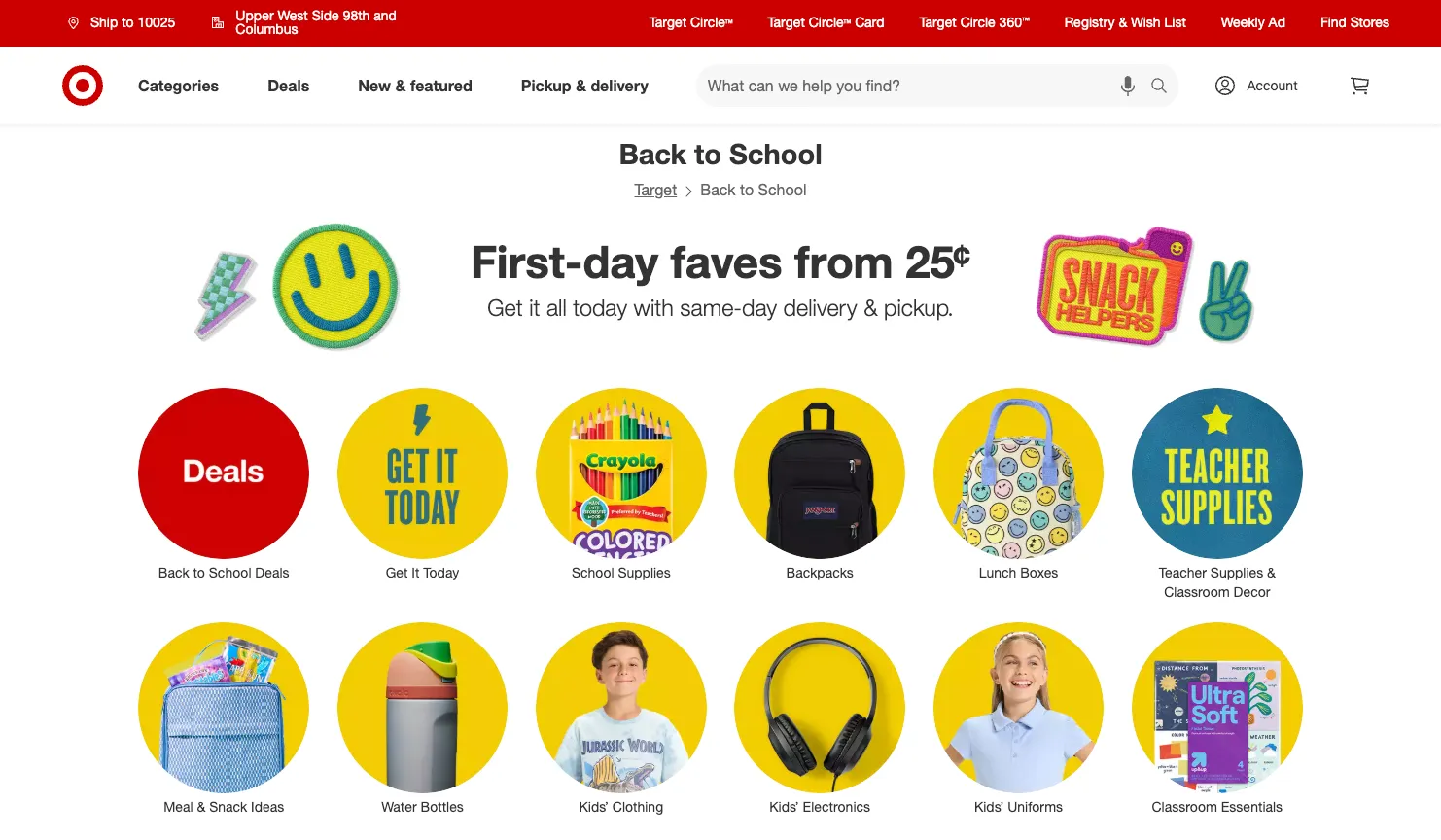 Target 的返校商品區提供不同類別的商品。
