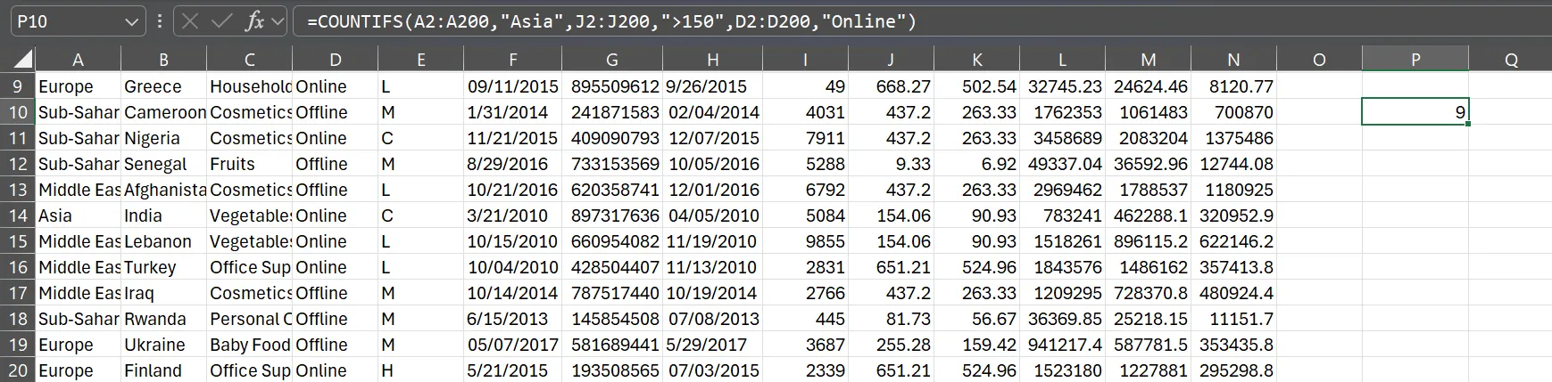 Excel 中的 COUNTIFS 函數
