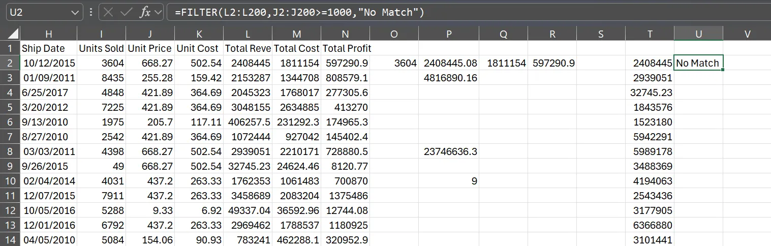 Excel 中的 FILTERS 函數顯示自訂訊息而不是錯誤。