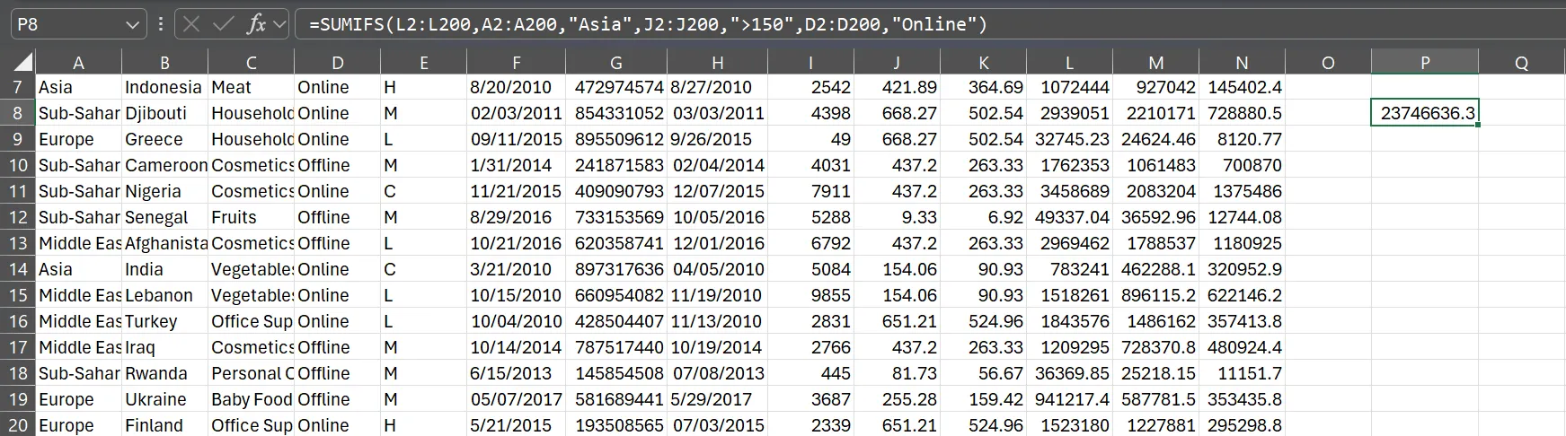 Excel 中的 SUMIFS 函數