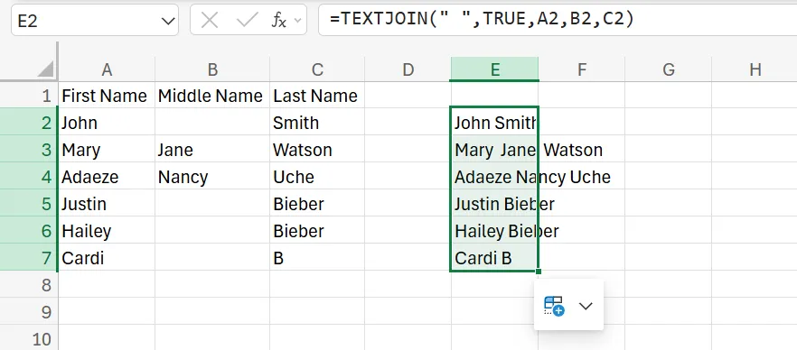 Excel 中的 TEXTJOIN 函數