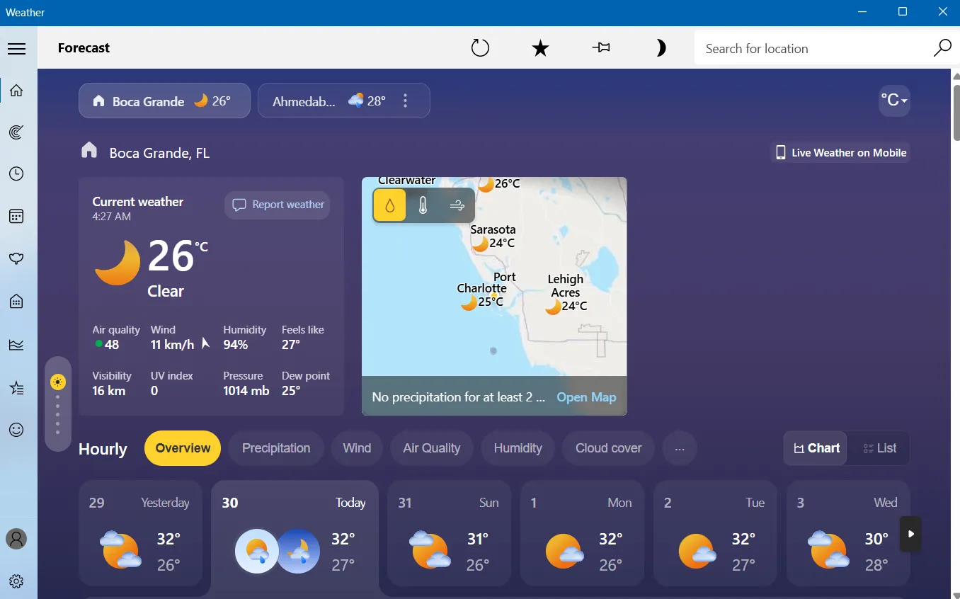Application météo dans Windows 11