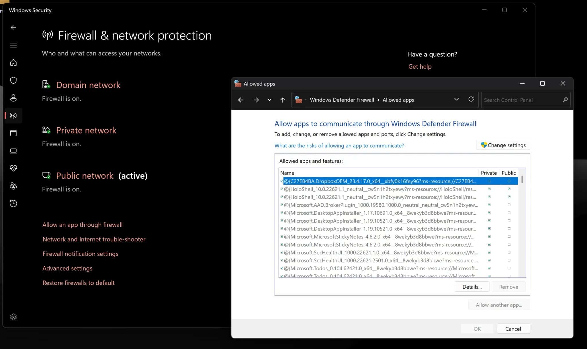 Impostazioni del firewall di Windows Defender in Windows 11