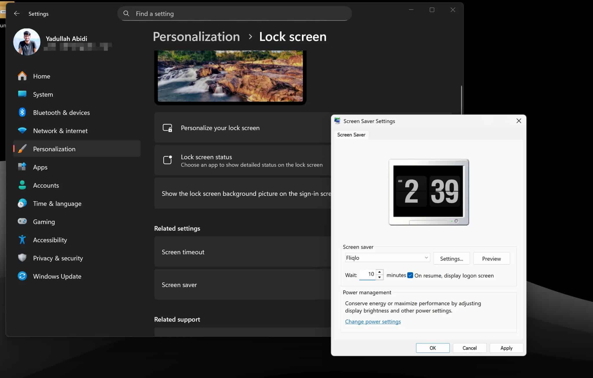 Impostazioni dello screen saver su Windows 11