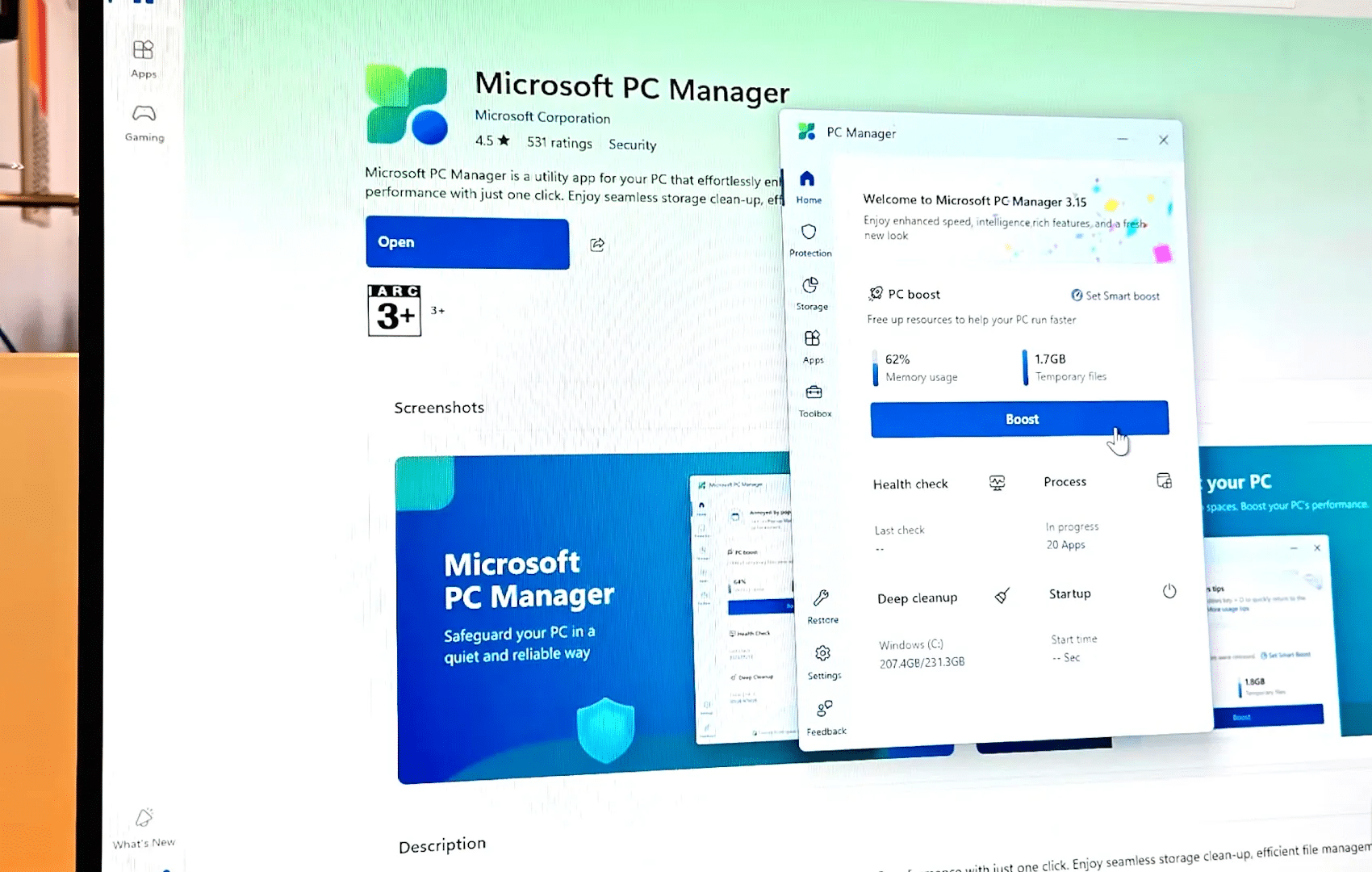 具有 RAM 增強選項的 Windows PC 管理器。