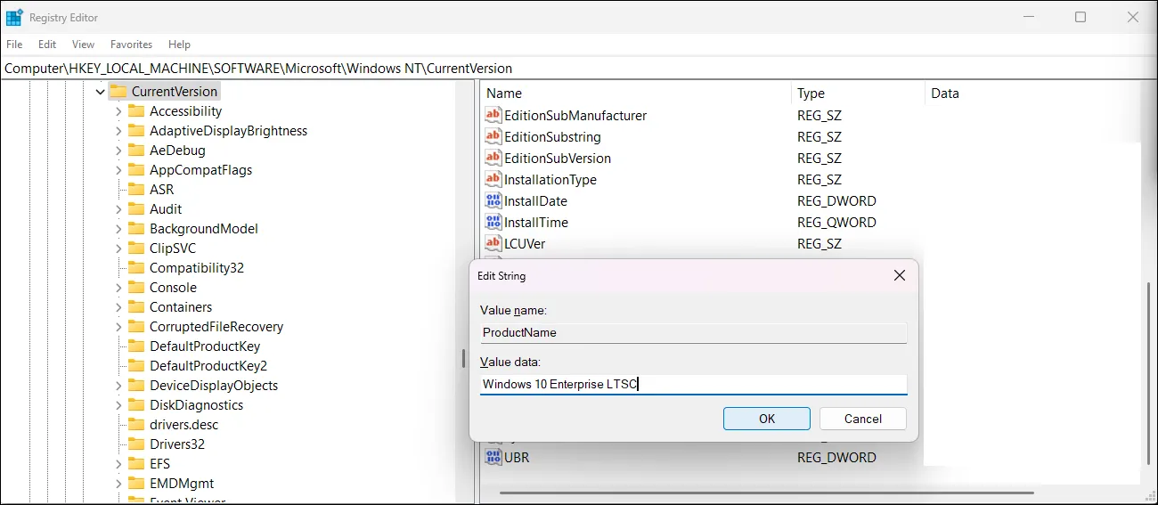 Windows 10 上的 Windows 登錄編輯器