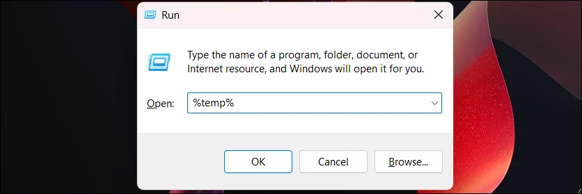 Windows 執行有 Temp 的對話框