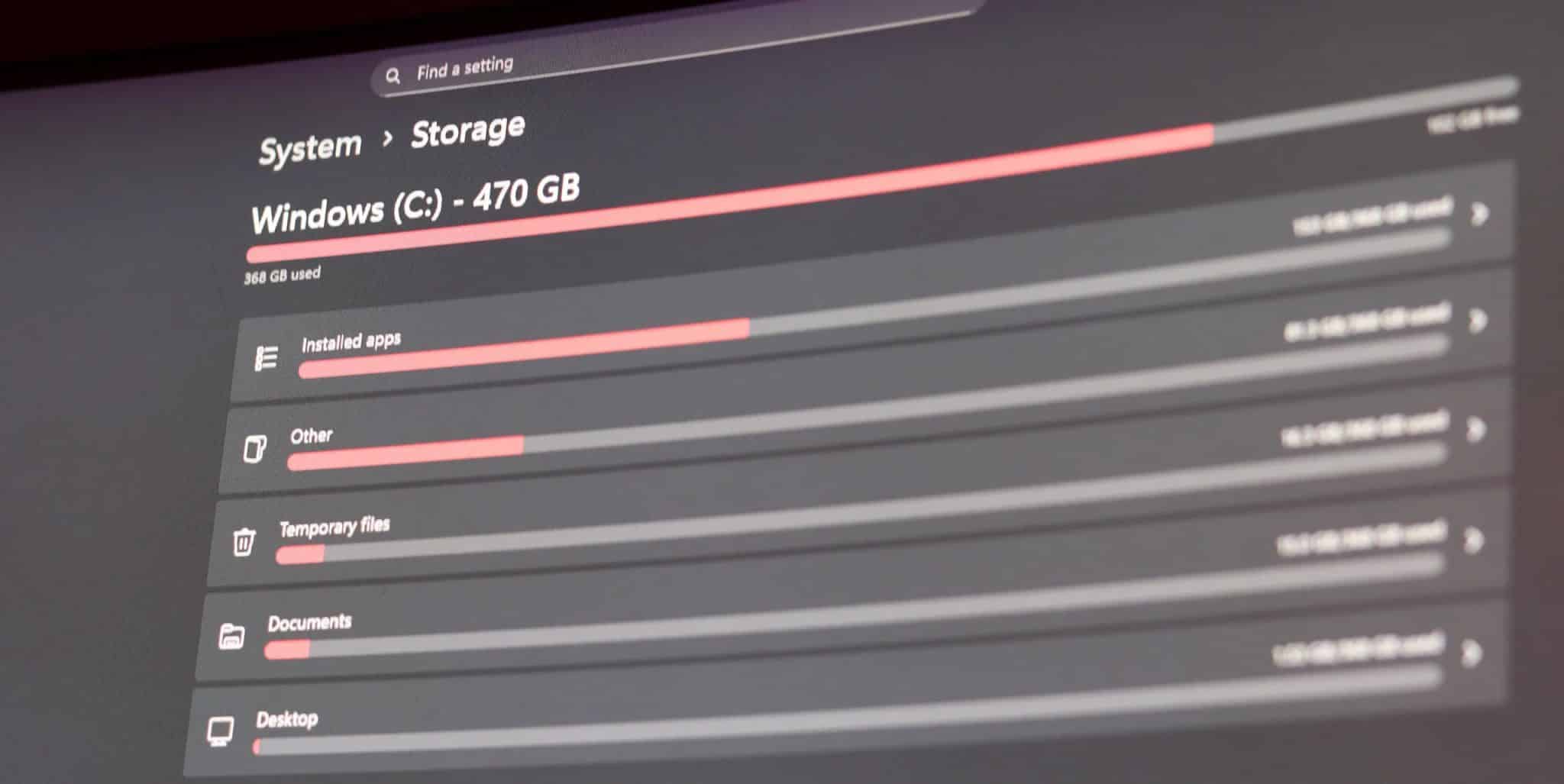 Windows 11 儲存設定頁面