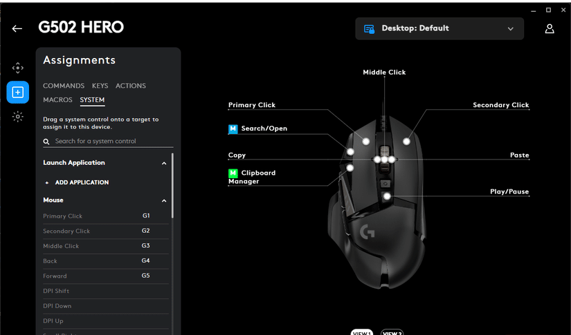 Assegnazioni dei pulsanti del mouse Logitech G Hub