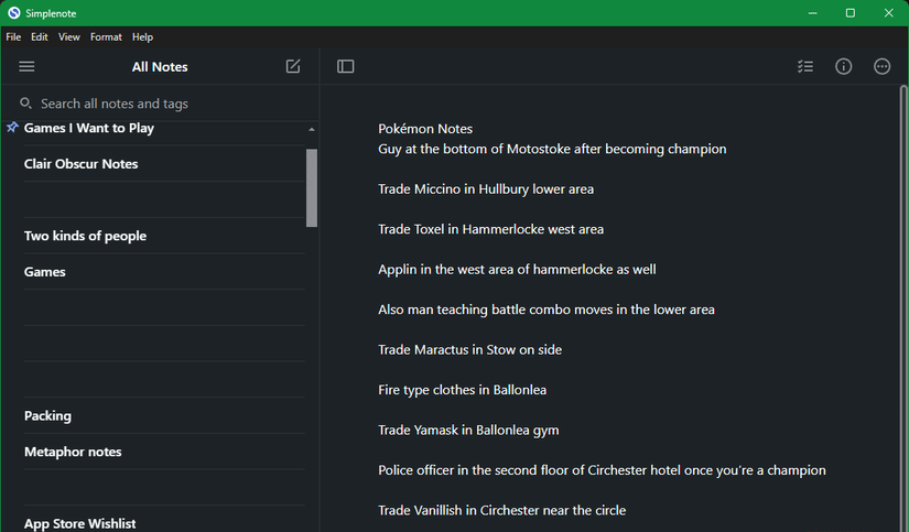 Applicazione Simplenote su Windows