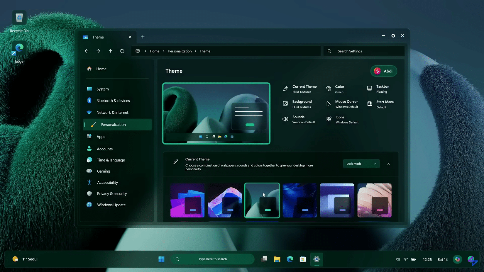 03 Impostazioni della modalità scura di Windows 12 con sfondo verde