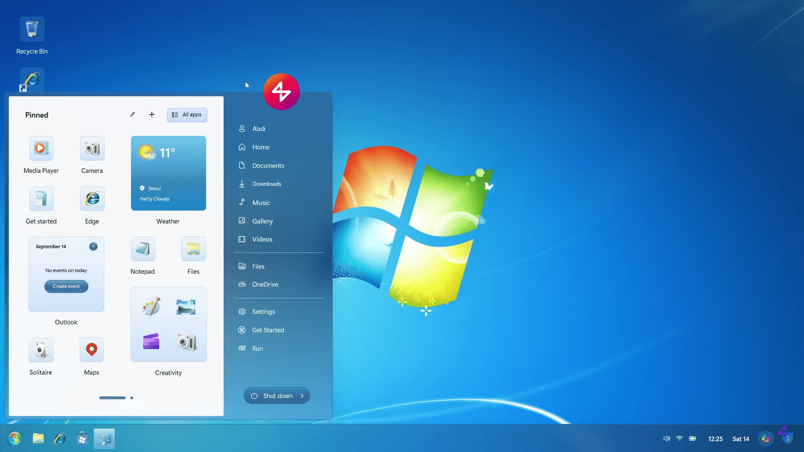04 Concetto di Windows 12 con tema Windows 7