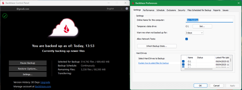 Windows 上的 Backblaze
