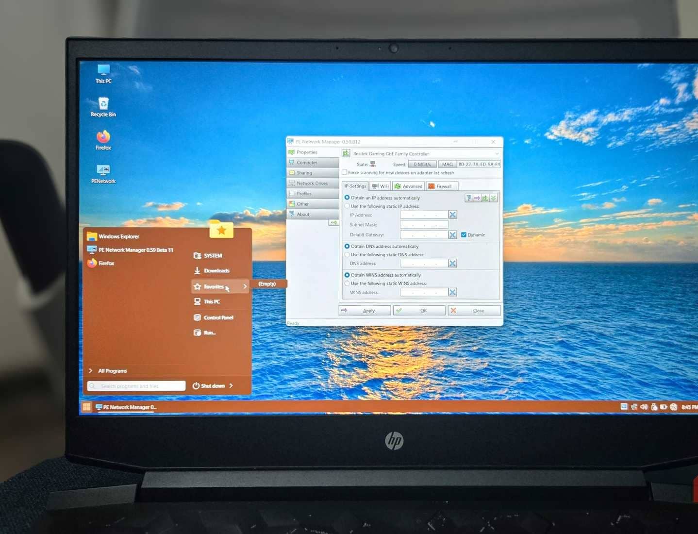PhoenixPE를 실행하는 HP 노트북