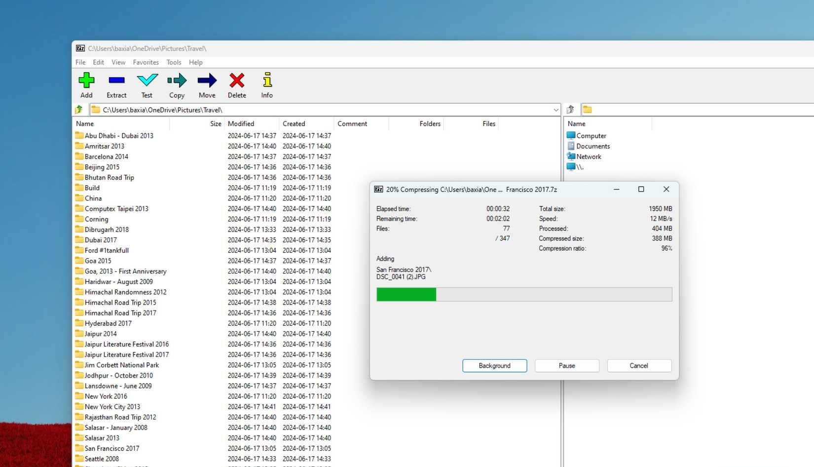 Una cartella compressa utilizzando il programma di archiviazione file 7-Zip