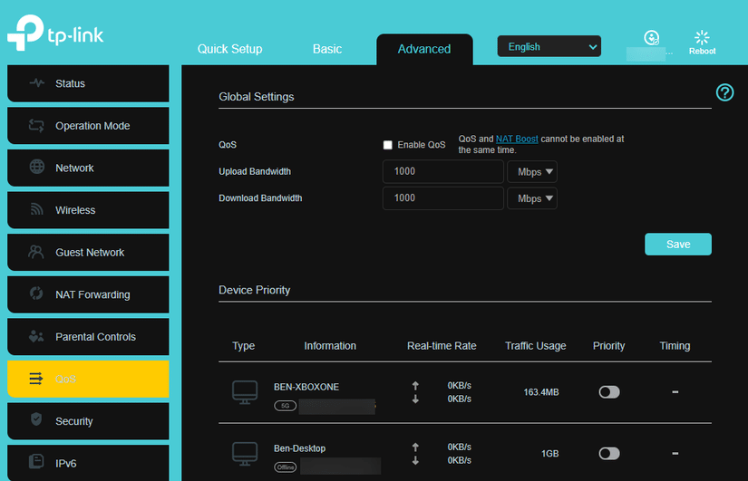 Modificare le impostazioni della qualità del servizio nelle impostazioni del router TP-Link.