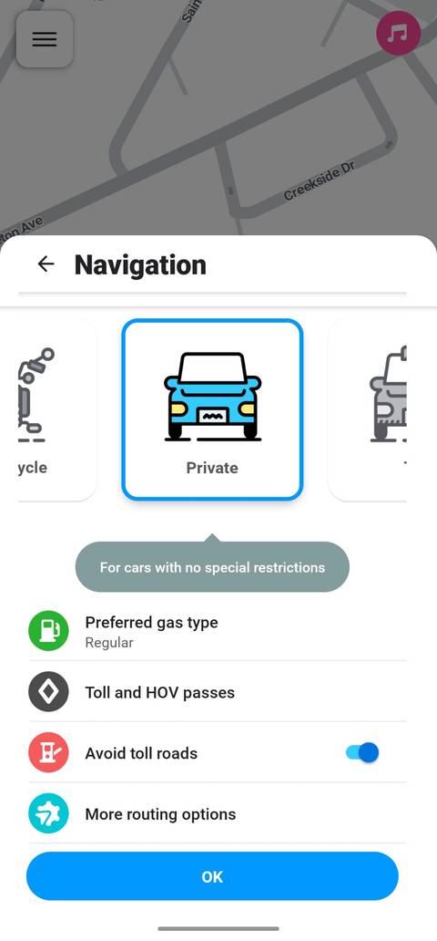 Waze-1 中的車輛設定截圖