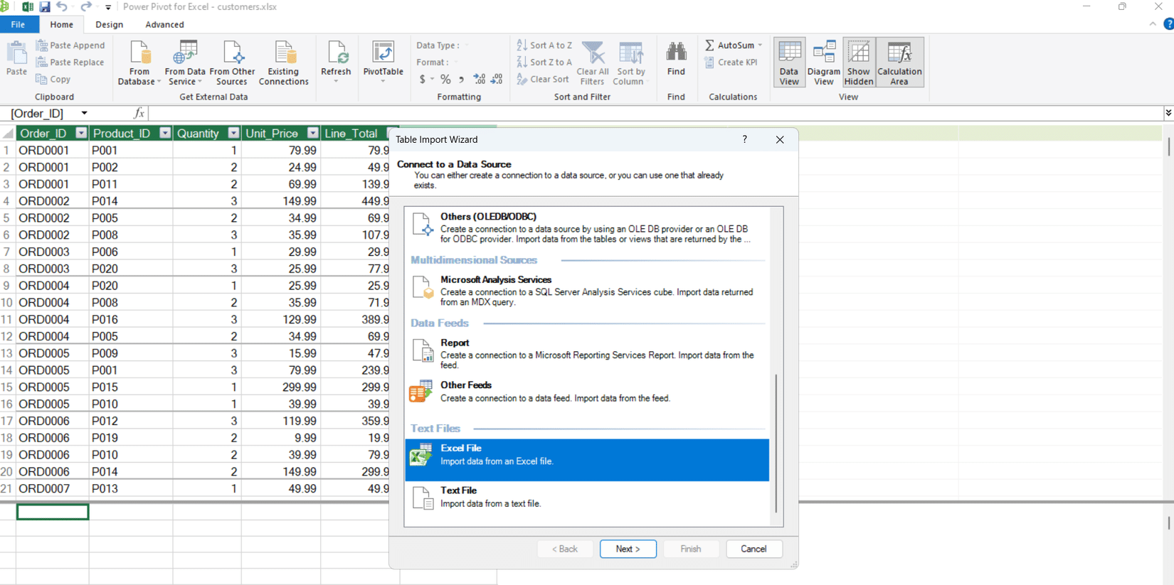 Aggiungi file Excel come origine dati