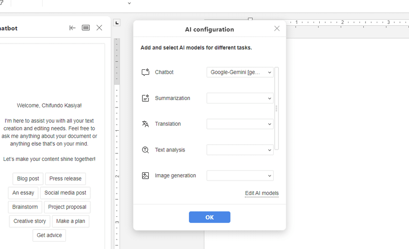 Aggiungere l'intelligenza artificiale a ONLYOFFICE