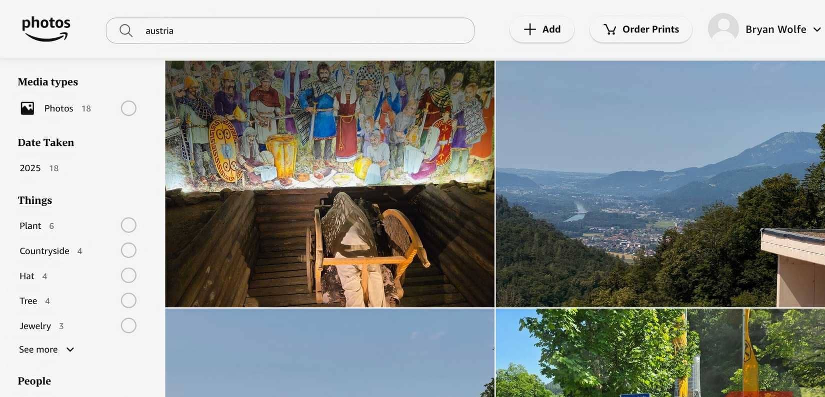 Screenshot di un browser web Mac che mostra l'app Amazon Photos.
