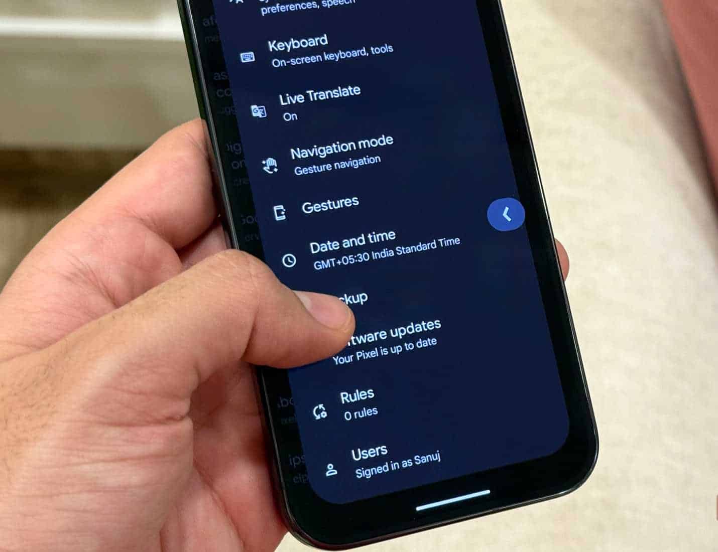 Back gesture on Android