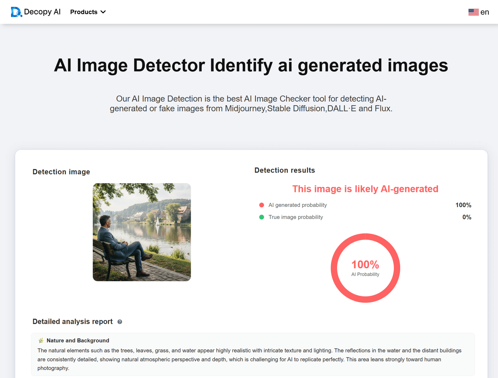 Decopy identifica un'immagine generata dall'intelligenza artificiale.