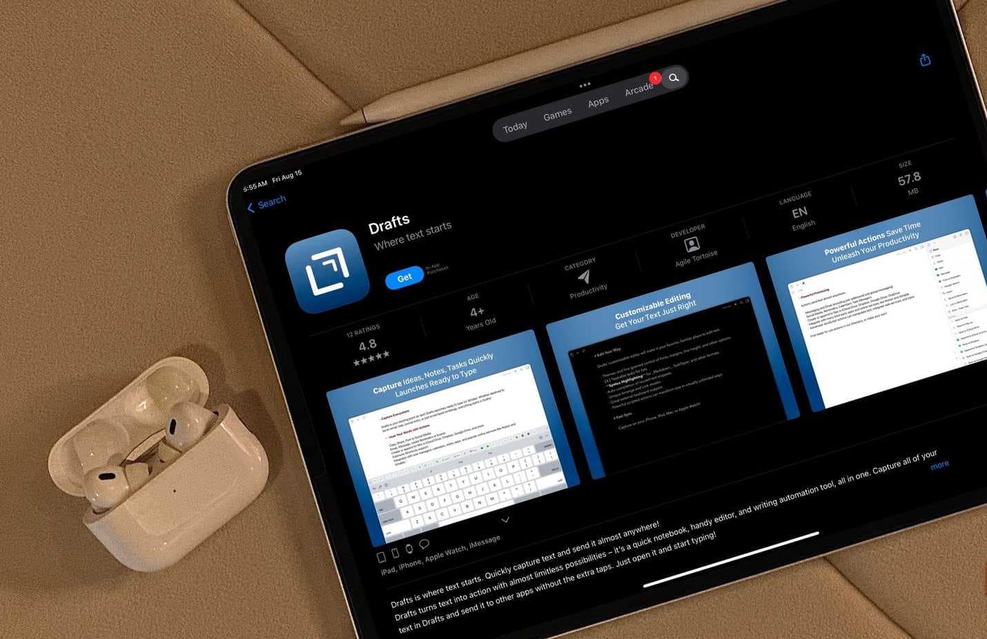 iPad 上顯示的 App Store 草稿頁面