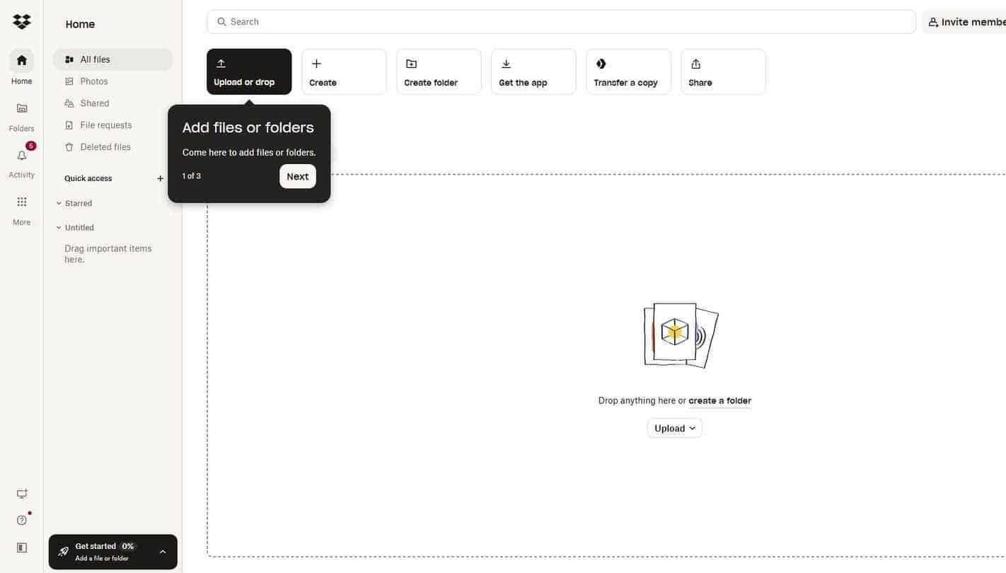 Interfaccia del servizio Dropbox