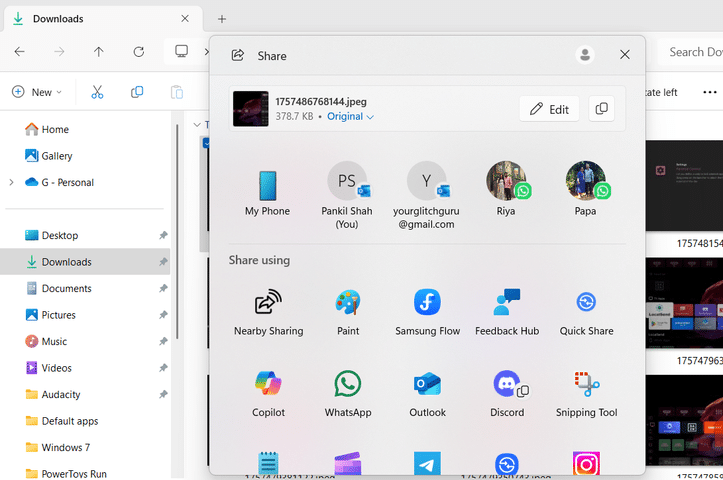 File Explorer share menu