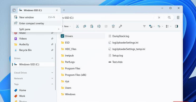 L'app File visualizza l'opzione di sovrapposizione compressa