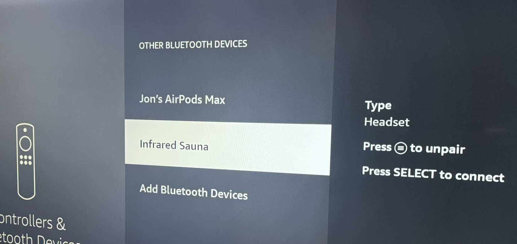 Fire TV 控制器和藍牙裝置選單