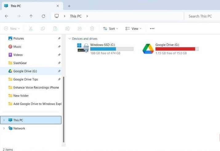 Google Drive in Windows 11 File Explorer