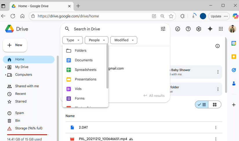 Google Drive search by file type option