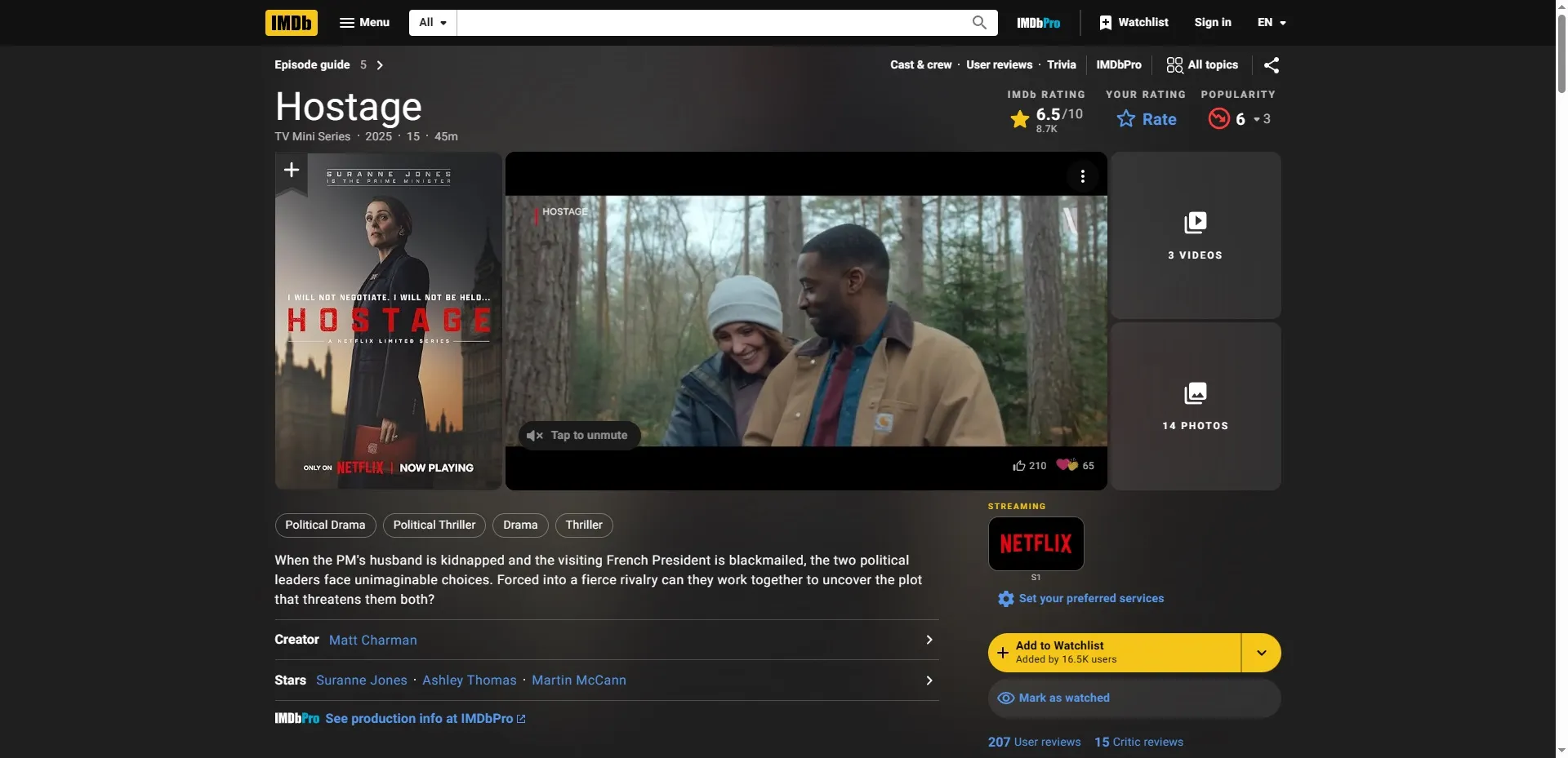 電視劇《人質》的 IMDb 列表