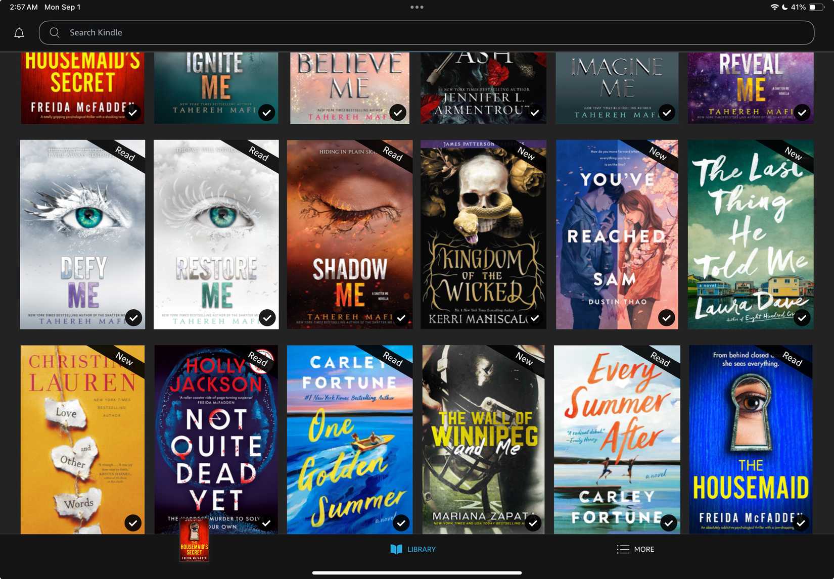 Interfaccia utente dell'app Kindle