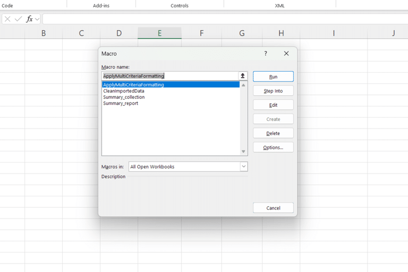Lista makr w programie Excel.