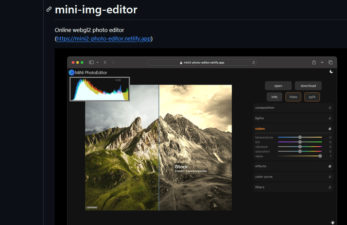 MiNi PhotoEditor bir WebGL2 görüntü düzenleyicisidir.
