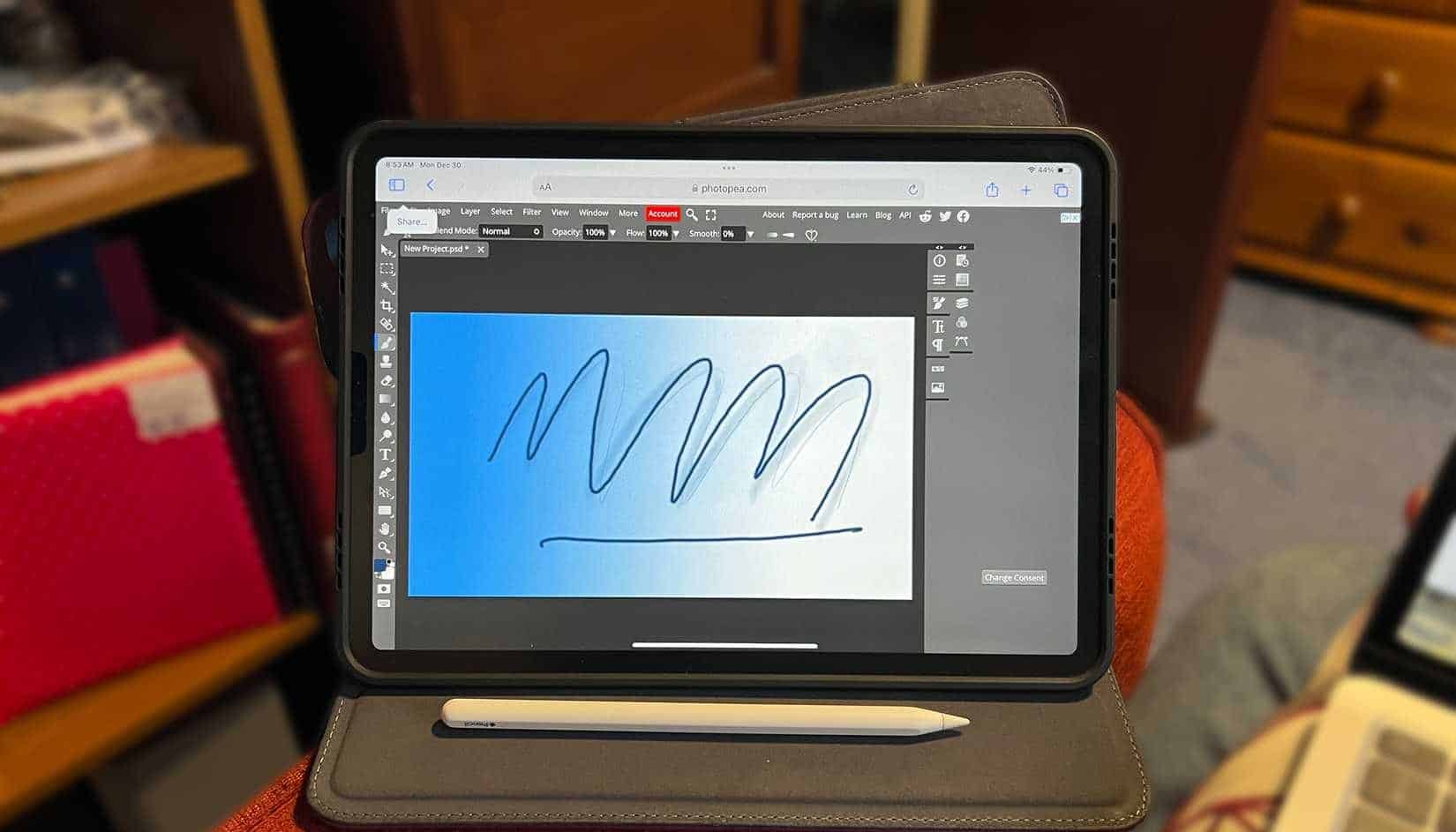 使用 Apple Pencil 在 iPad 上使用 Photopea