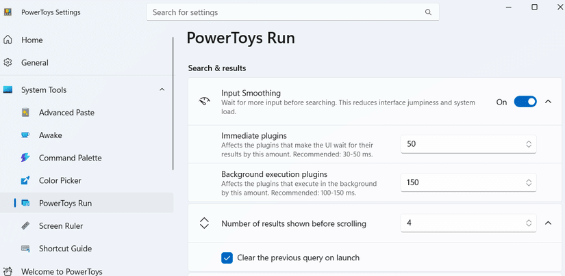 Configuración de ejecución de PowerToys